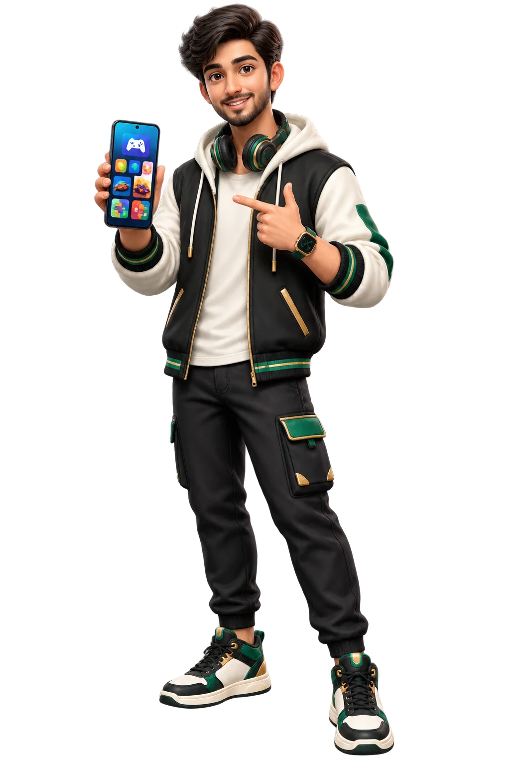 Yono Games guide character holding an Android phone
