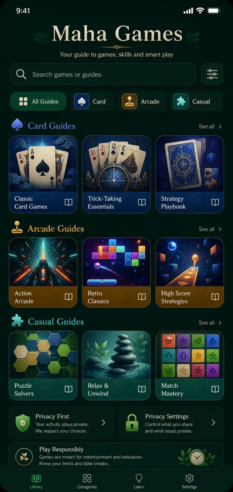 Maha Games illustrative game guide preview; current app interface not verified