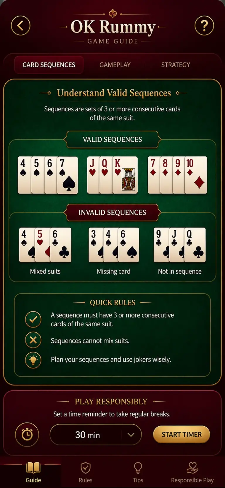 OK Rummy illustrative game guide preview; current app interface not verified